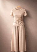 Ribbed Two-Piece Co-ord Set in Soft Cream