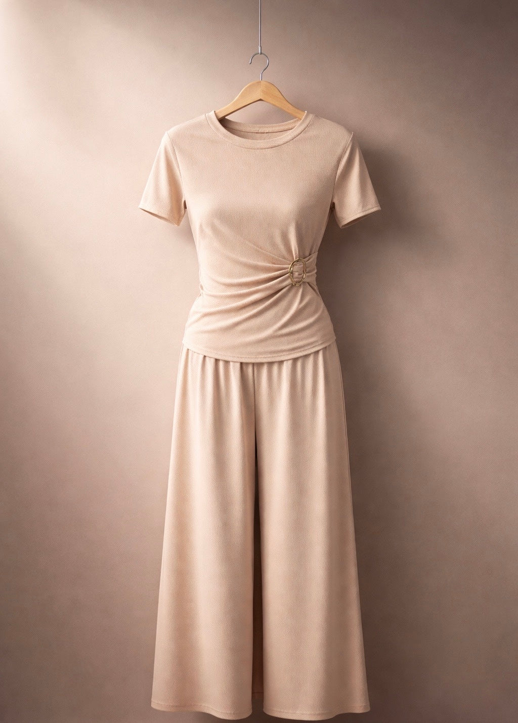 Ribbed Two-Piece Co-ord Set in Soft Cream